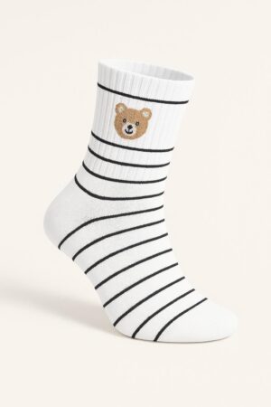 Ayı Desenli Çizgili Çorap