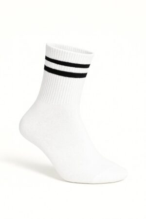 Beyaz Çift Şeritli Spor Çorap